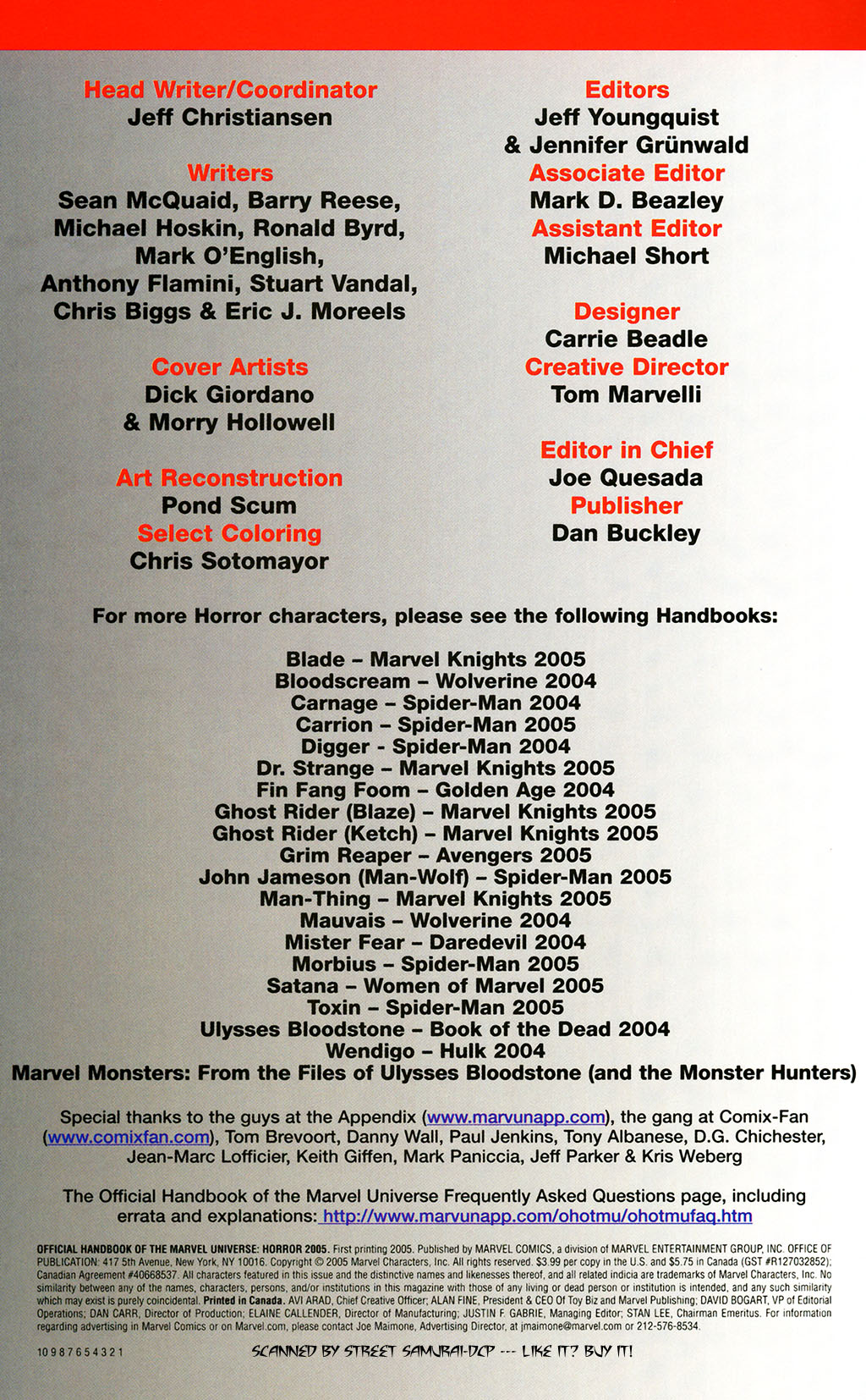 Official Handbook of the Marvel Universe: Horror 2005 Issue #1 - Page 2