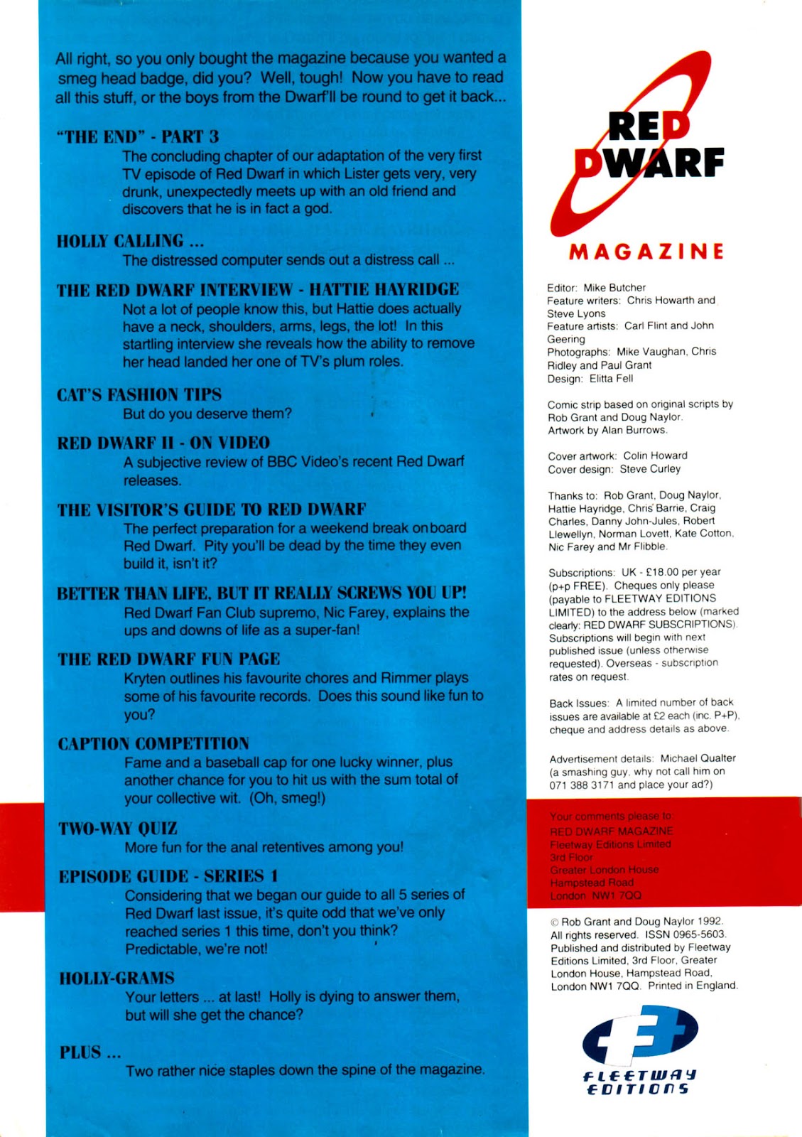 Red Dwarf Smegazine (1992) Issue #3 - Page 2